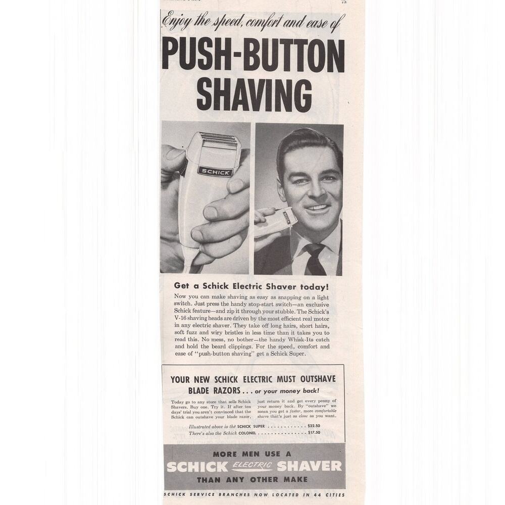 Schick Super Electric Shaver Magazine Advertisement 1940s Men Grooming Vintage